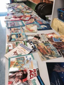 A table full of books